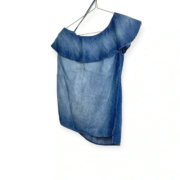 Anthropologie Blue Cloth & Stone One Shoulder Chambray Top XS - Picture 2 of 7